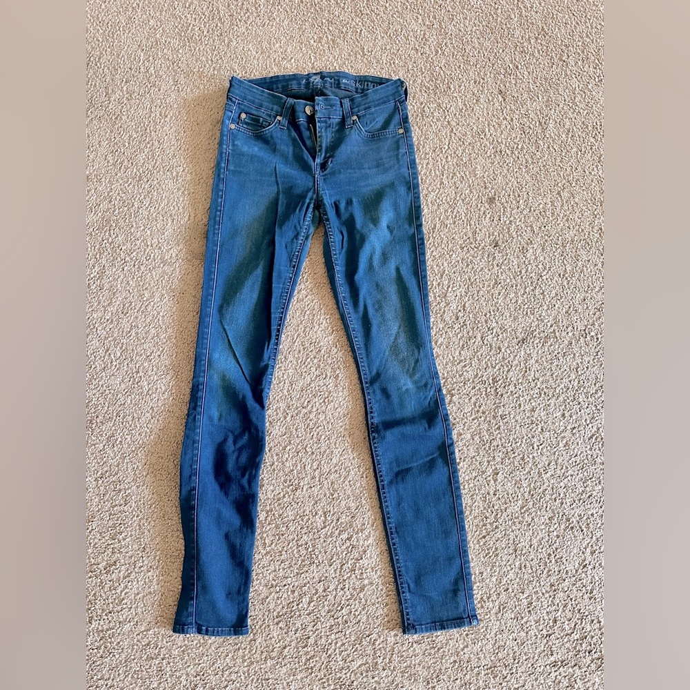 7 For All Mankind Skinny Jeans Sz 25 Dark Wash Denim Twilight Blue*vintage